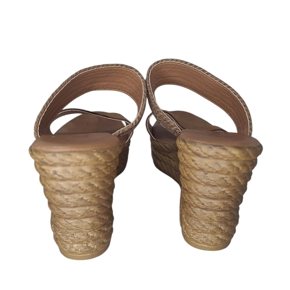 Mariella Suede Leather Woven Natural Slip On Wedge Sandals Size 7 - Picture 9 of 11